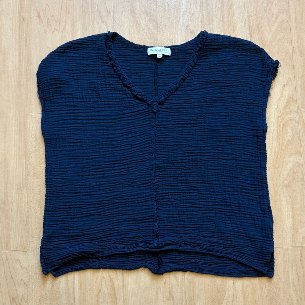 Michael Stars Navy Textured V-Neck Blouse